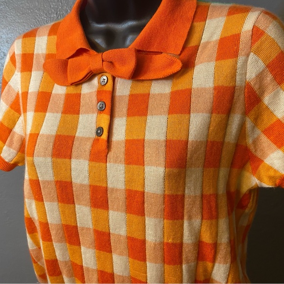 No label, orange and cream gingham pattern sweater - Picture 3 of 15